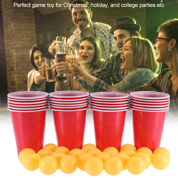 Beer Pong Sæt indeholder 24 røde kopper og bordtennisbolde Legetøj til fester Pub