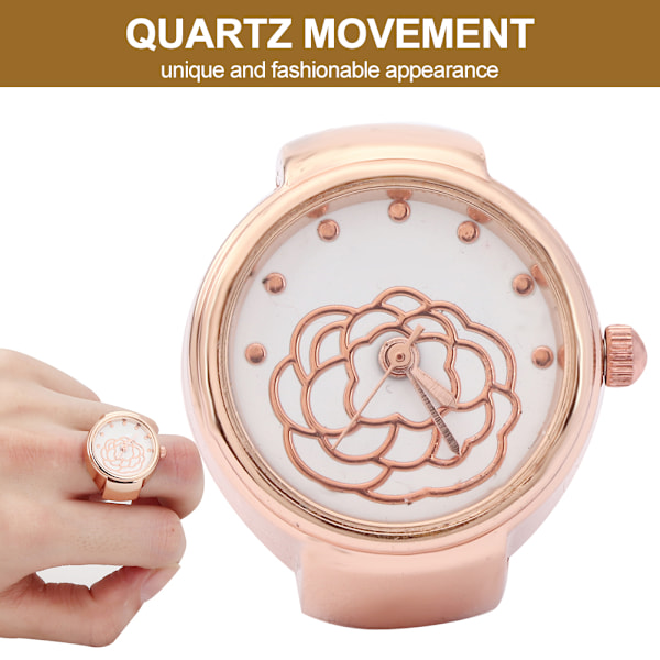 Finger Ring Ur Rund Urtavle Rose Blomst Mønster Kvinder Finger Kvarts Ur Rose Guld