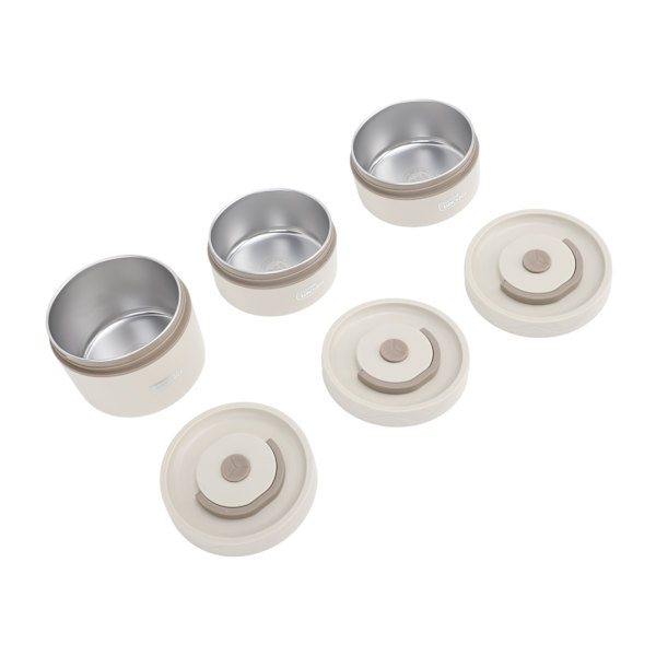Isolert lunsjboks 304 rustfritt stål, lekkasjesikker, bærbar rund termisk Bento-boks med lokk og varmepose Beige 3 stk.