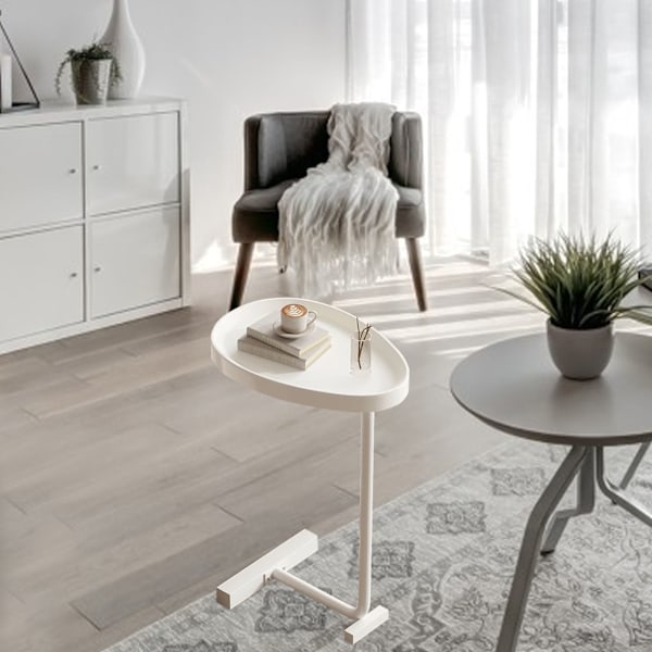 C-format sidobord litet ägg Ovalt soffände Soffbord som glider under för vardagsrum Vit