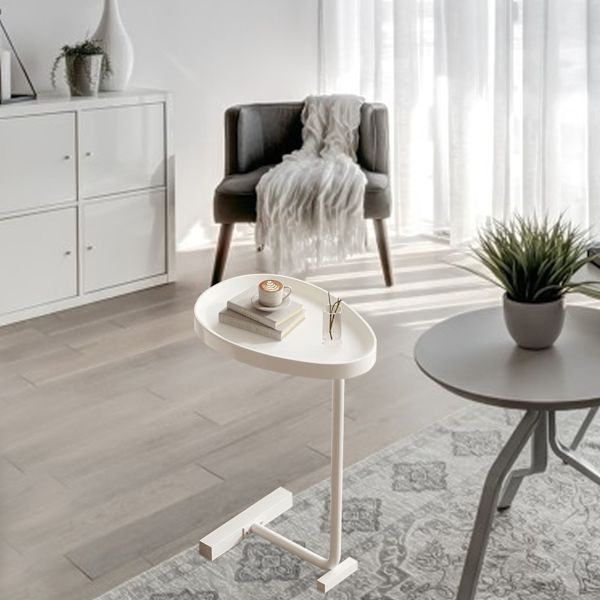 C-formet sidebord lille æg Ovalt sofabord Sofa bord der glider under til stuen Hvid