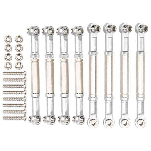 8 stk oppgradering metall trekkstang Styrestang for WPL/MN/Feiyu 1/16 RC Bildeler Sølv