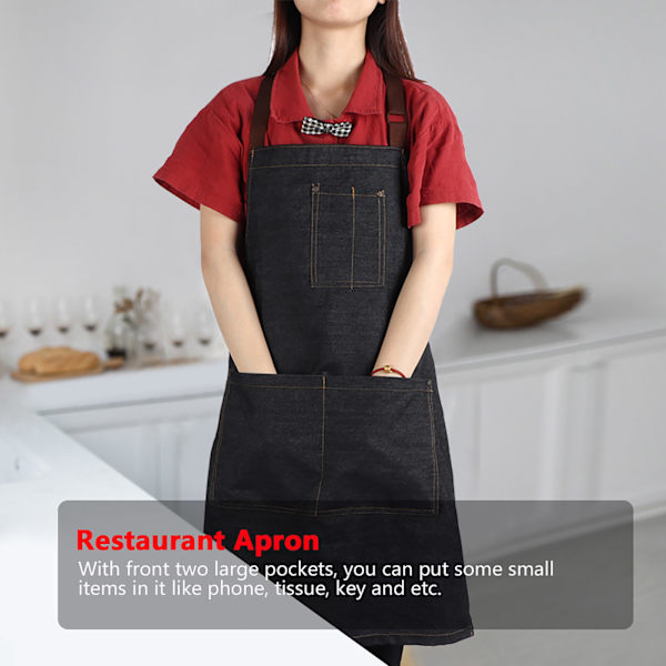 Unisex Denim Arbetsfickor Förkläde för ritning Målning Restaurang Kaffeservering (svart)