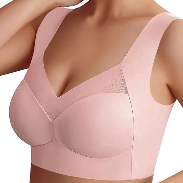 Trådlös sömlös push-up shaper bh för kvinnor, plus size 2XL - rosa