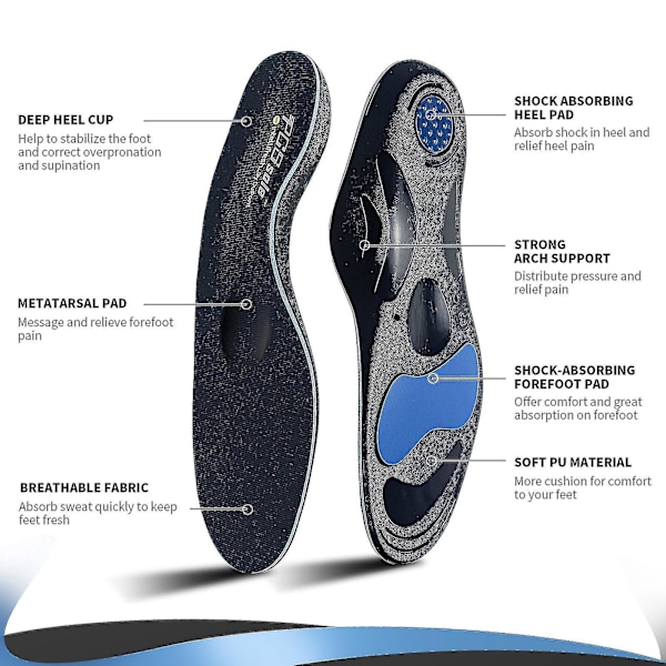 Hög fotvalvsstöd Inläggssulor för Platt Fötter & Plantar Fasciit - XL Herr (12.5-14) 32cm
