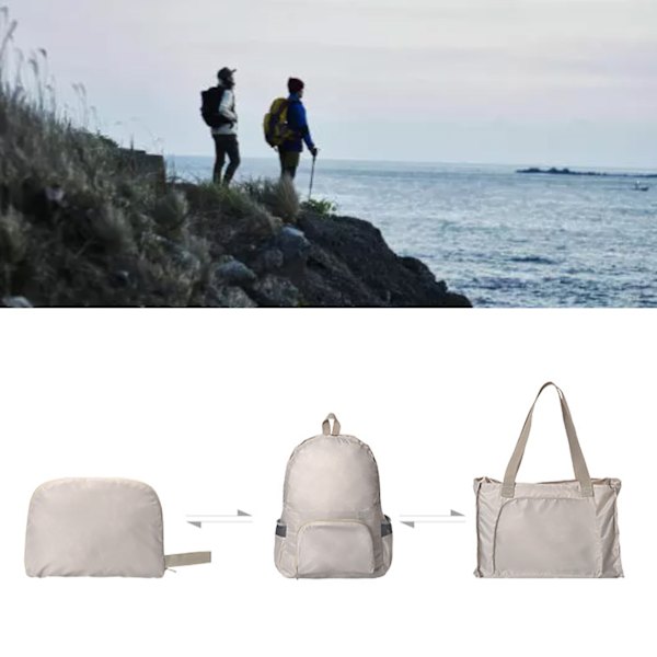 Packbar ryggsäck Polyesterfiber Vikbar Vattentät Lätt multifunktionell Vandringsdagssäck för campingresor Khaki