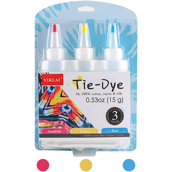 DIY tie-dye pigment for voksne barns graffiti tie-dye 120ml/flaske, 3 farger sett (roserød + gul + blå)