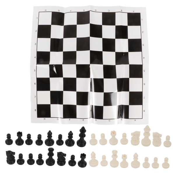 Internationalt skakspil i standardstørrelse med skakbræt til camping, udendørs og rejser (sort/hvid)