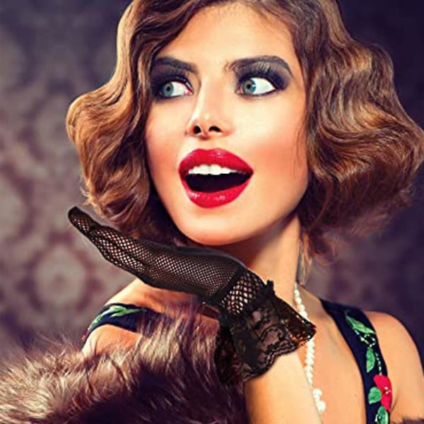 1 par spetshandskar för damer Eleganta korta handskar med tillstånd sommarhandskar Black
