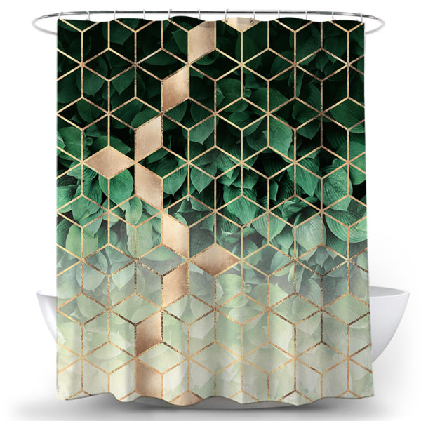 Geometrisk Grön Marmor Duschdraperi 120 x 180 cm Duschdraperi Polyester Tyg Anti-mögel Vattentät Tvättbar Badrumsgardin med 12 krokringar för badkar