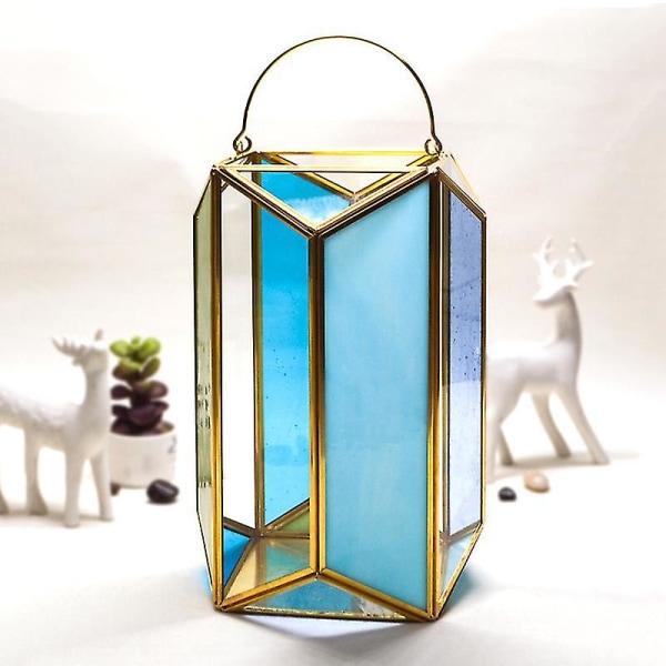 Geometrinen värillinen lasikynttilänvarjo tuulenpitävä kynttilänjalka kannettava kynttilänjalka Kodin maljakkokoristeet A
