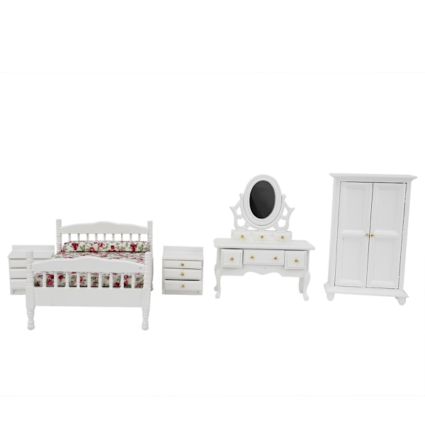 5 stk 1/12 Dukkeskabs Miniatyr Møbler Træ Mini Soveværelses Sæt Tilbehør Soveværelsesmøbelsæt