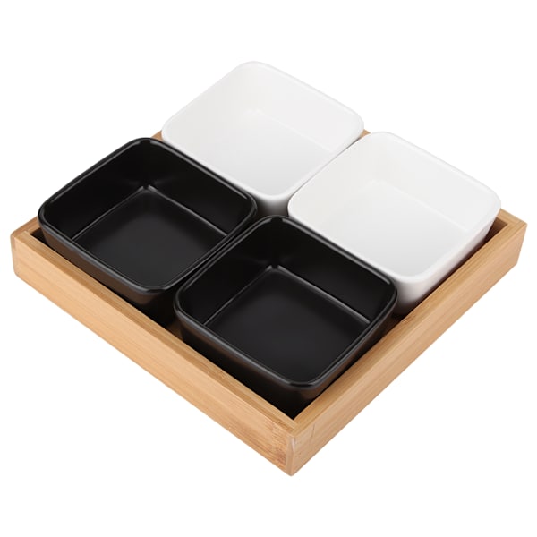 Divided Grids Multifunktionell Miljövänlig Torkad Fruktbricka Godis Snack Sås tallrik Hållare för Hem (Fyra Grids 2White2Black)