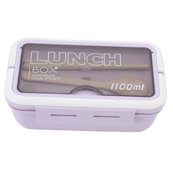 Fack Lunchbox 2 fack 1100ml Loveliness Vuxen Bento Box med sked Ätpinnar för Office School Lila