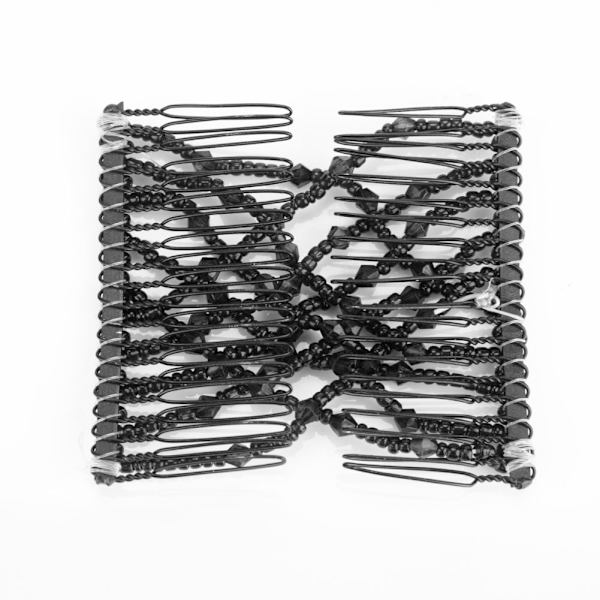 Magisk Hårkam Stretchable Beading Dobbel Hårklips Håraccessoarer for Kvinner Jenter (Svart)