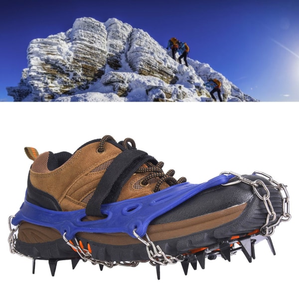 1 par Universal 14-tänder Anti-Slip Ice Cleat Skogrepp Spikes Crampons Stegjärn för vandring Klättringblå