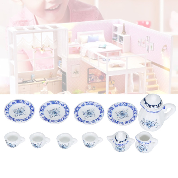 1:12 Dockhus Kök Miniatyr 15st Porslin Blomma Tekopp Set Dekor Collection (#1)
