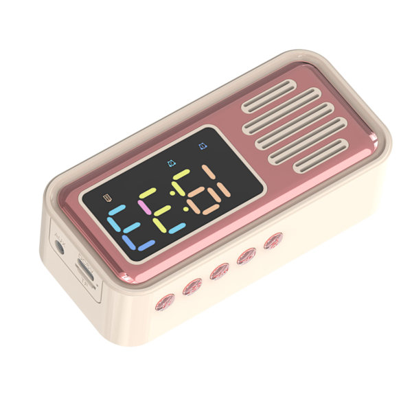 Bluetooth-högtalare Bärbar Innovativ Retro Bordslarm Trådlös högtalare med LED-färgskärm Beige