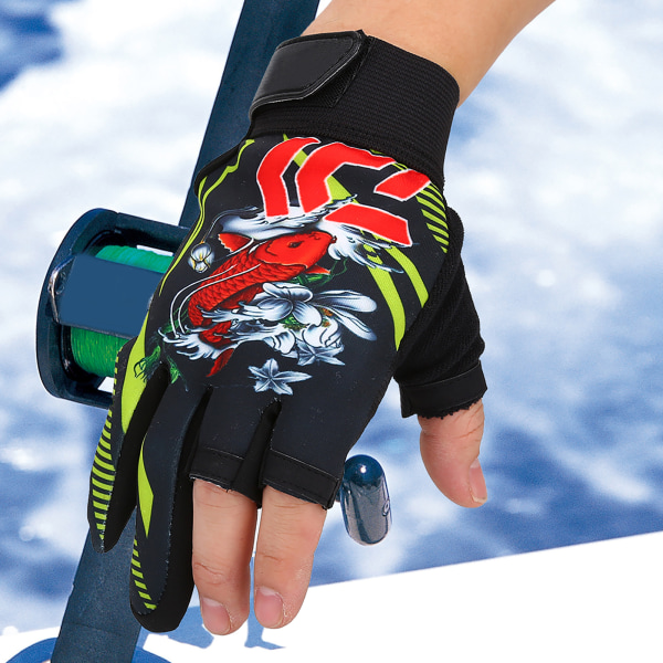 1 par nye 3-finger kuttede anti-skli hansker for fiske utendørs sport (svart)