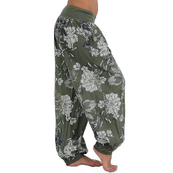 Dame Oversize Harem Bukser med Print i Mørkegrøn 3XL