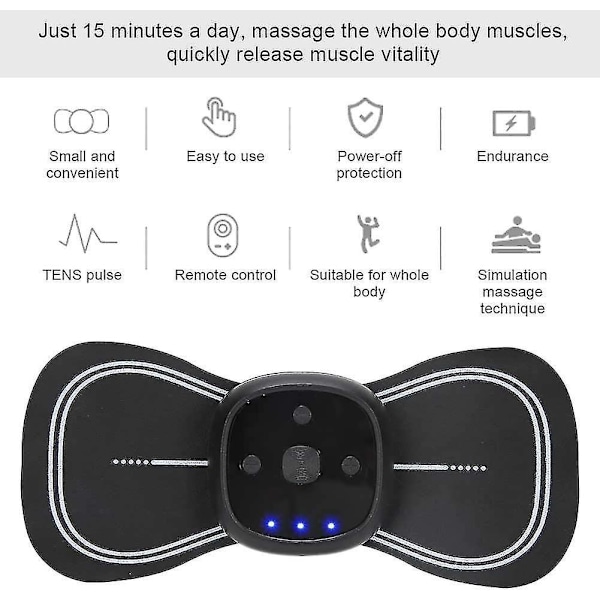 Ems Mini Bärbar Bioelektrisk Akupunktsmassager för Axlar Nacke Rygg - Sladdlös Svart