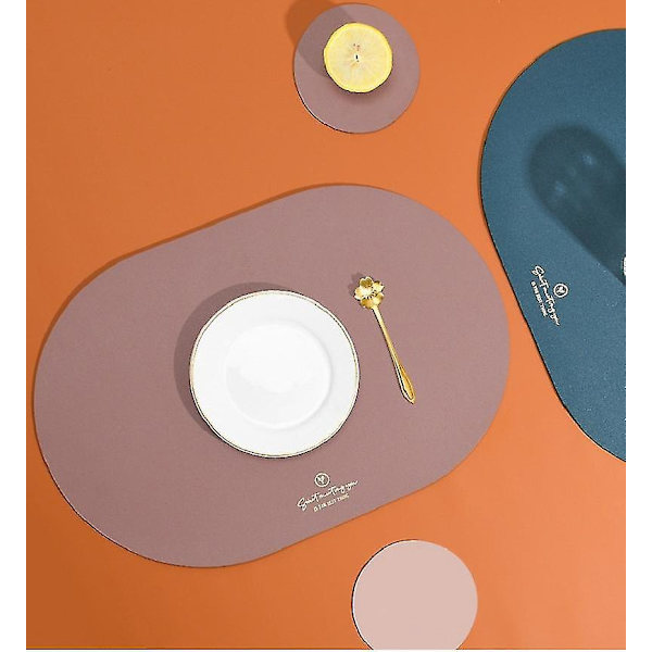 Vattenblå oval PU-läder placemat set - värmeisolerande bordsunderlägg för köksbordsdekoration