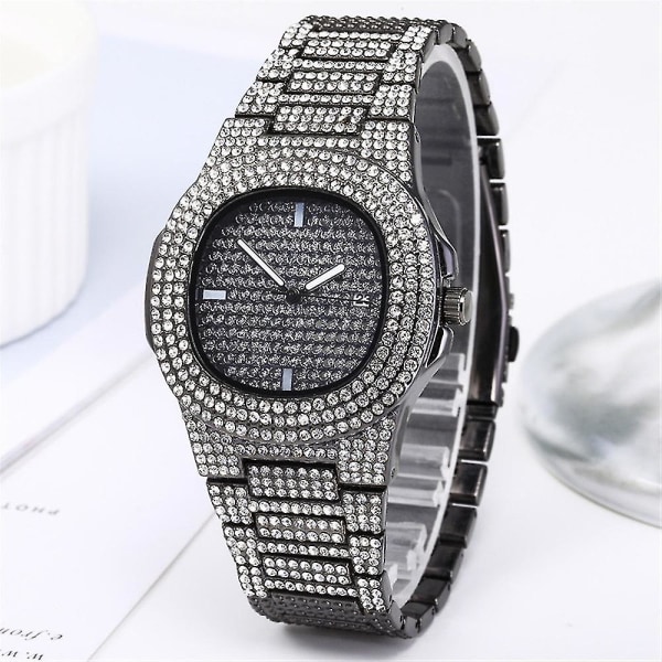 Bling Diamond Rhinestone Watch Unisex Quartz Armbandsur Kvinnor Män Watch black