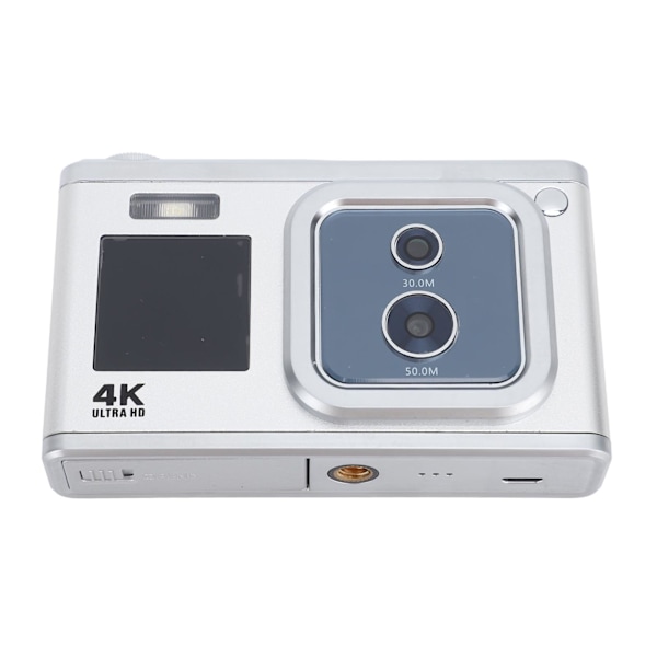 Digitalkamera 4K HD Dubbel IPS-skärm 50MP 30MP Dubbelobjektiv 16X Digital zoom AF Inbyggd blixt Liten kamera för tonåringar Studenter Silver