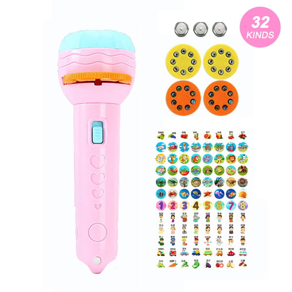 Kids Projector Flashlight Various Animal Patterns Early Education Science Projector Luminous ToyPink (32 Patterns)