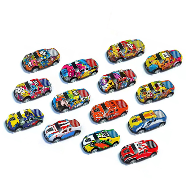 Dra tillbaka Billeksak Legering Fashionabla graffiti flexibla hjul Bilmodell för pojkar Flickor Barn Present Racing Style