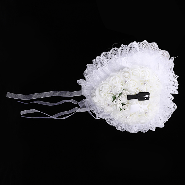 Elegant Hvit Hjerteformet Bryllup Brudgom Brud Ring Pute Holder BoxWhite