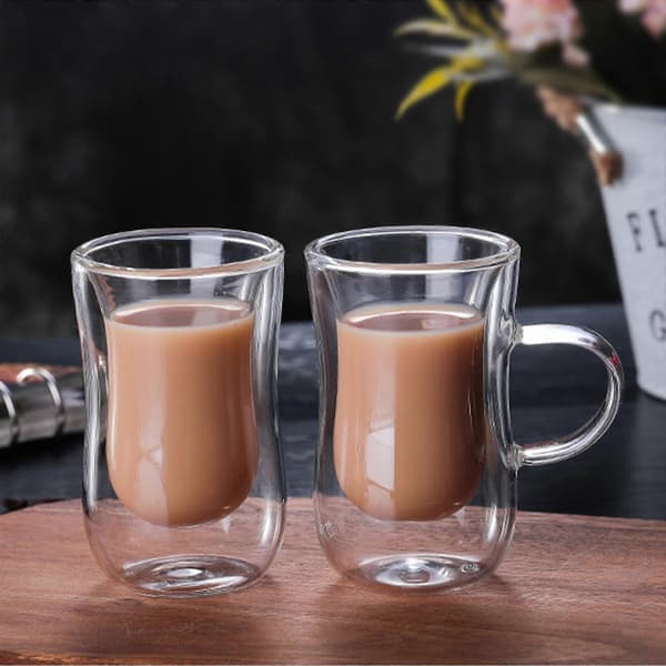 Dobbeltvæggede glaskrus, til cappuccino, te, latte, espresso, varm drik With Handle