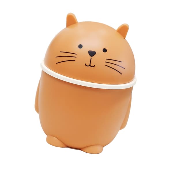 Desktop Trash Can with Lid Plastic Cute Multifunctional Mini Waste Bin for Home Office Countertop Orange