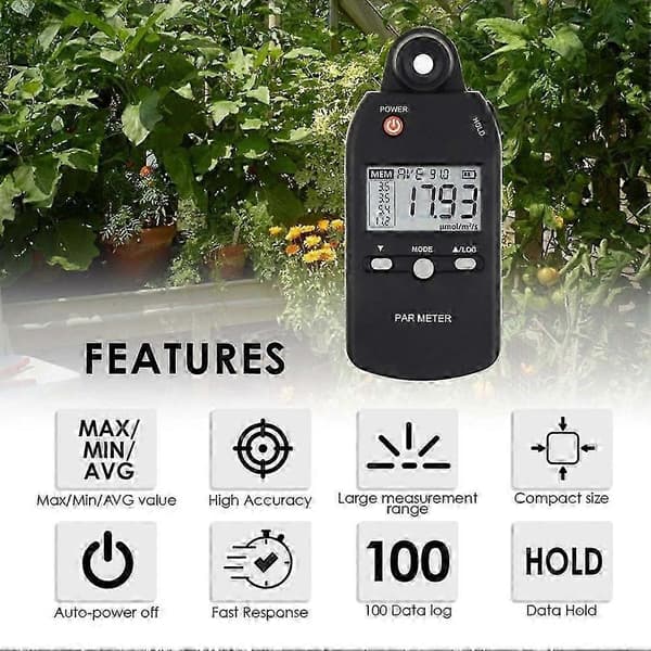PAR-måler, lysmåler, PPFD kvantesensor, plantelysmåler
