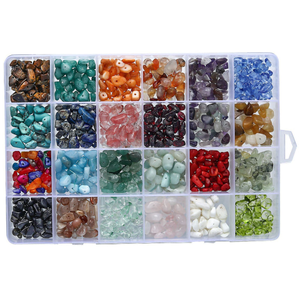 24 stk Krystallsmykkefremstillingssett, krystaller for smykkefremstilling med krystalledelstensperler 5-7 mm steinperleboret