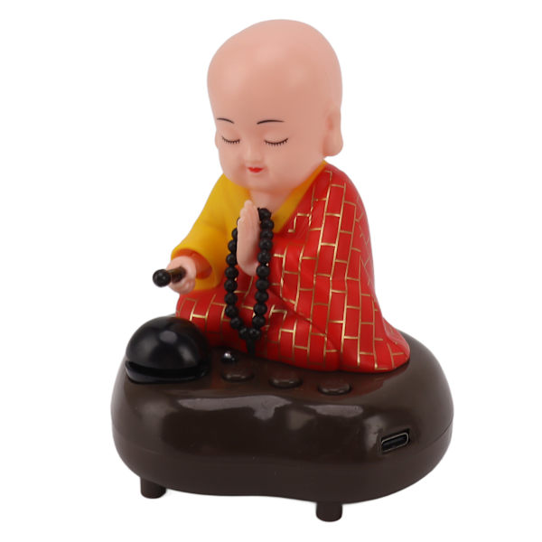 Liten munkfigur USB-lading 6 sanger Musikk LED-nikkende Kinesisk liten Buddha-munkstatu Bilpynt hjemmedekorasjoner
