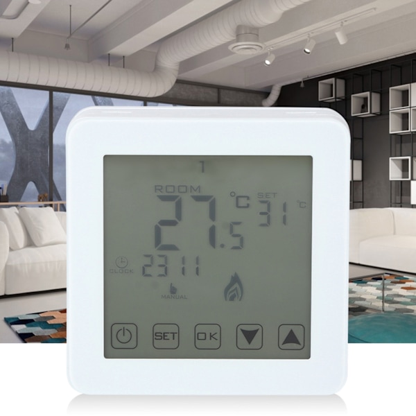 Vægmonteret programmerbar LCD-skærm Digital elektrisk varmetermostat Rumtemperaturregulator