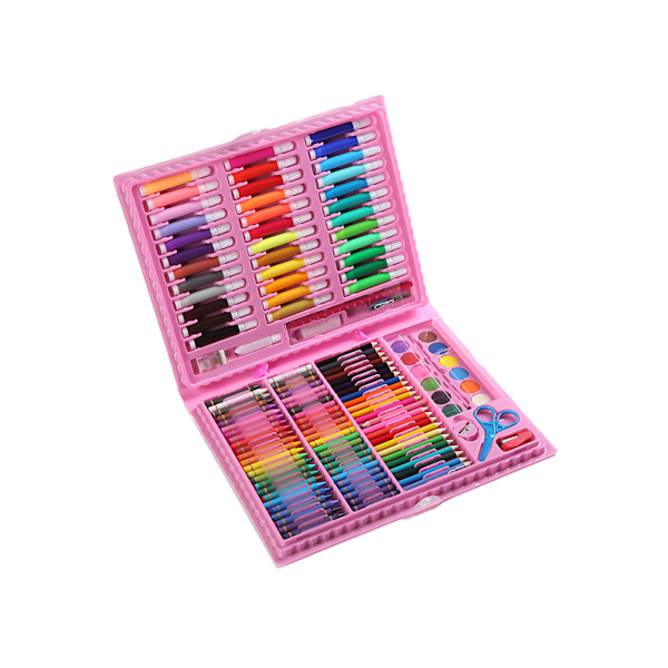 150 st Barnmålningsset Oljepastell Akvarellpenna Crayon Färgpennor Gör-det-själv-konsttillbehör för studenter Rosa Boxed