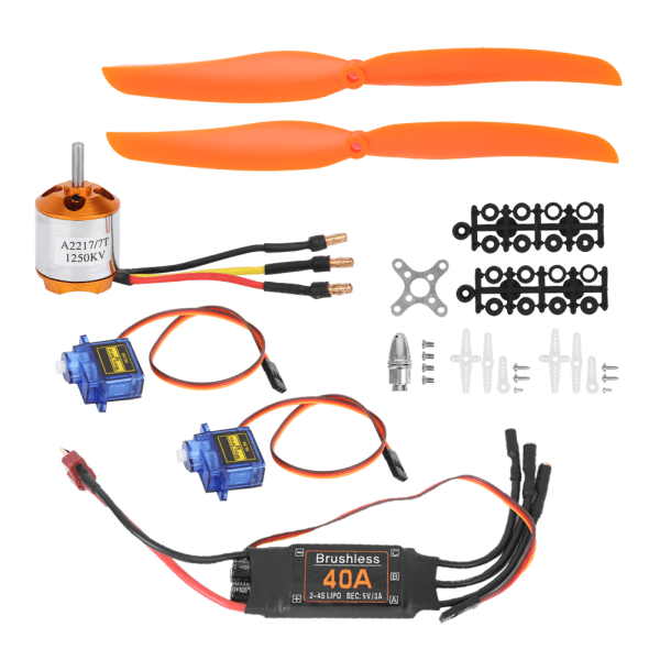 A2217 1250KV borstlös motor 40A ESC SG90 9G Micro Servo 8060 Propeller för RC-plan (1250KV Motor 40A ESC 9G Servo 8060 Propeller)