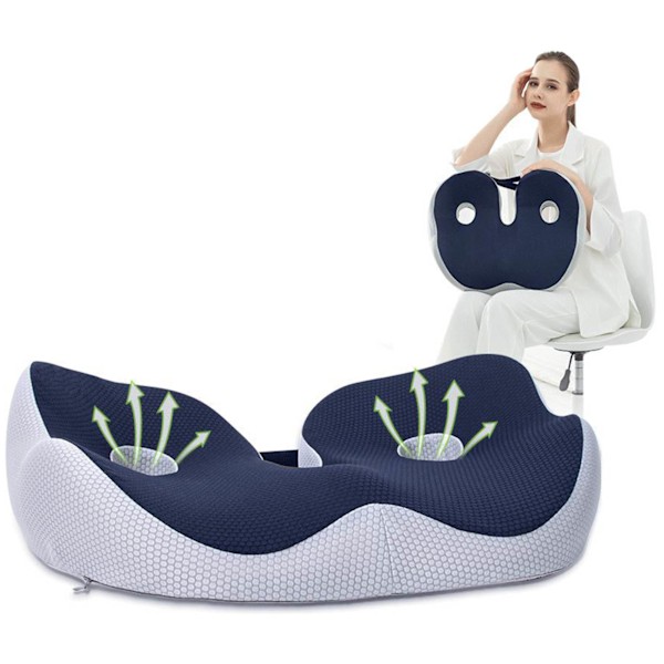 Sitteputer Myk Komfortabel Pustende Spenne Buet Stolpute for kontorarbeid Mørkeblå 48x39x14cm/18,9x15,4x5,5in(Ca.)