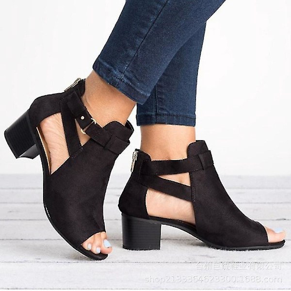 Svarta peep toe-ankelboots - Damskor med medelhög klack för sommarens fester