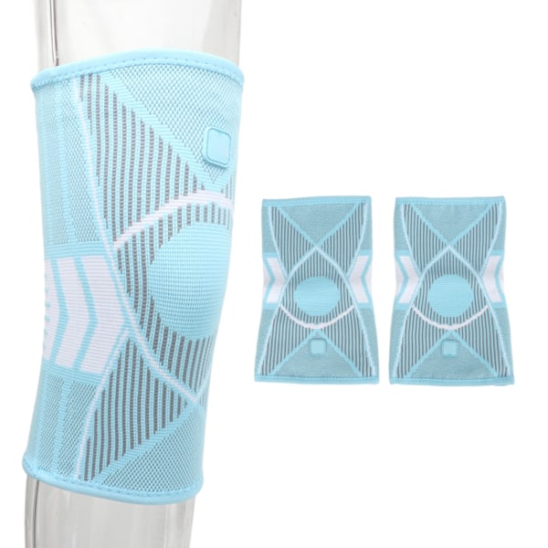 1 par sports knæstøtte åndbar nylon strikket kompression knæærme støtte til kvinder mænd løb klatring vandring himmelblå L