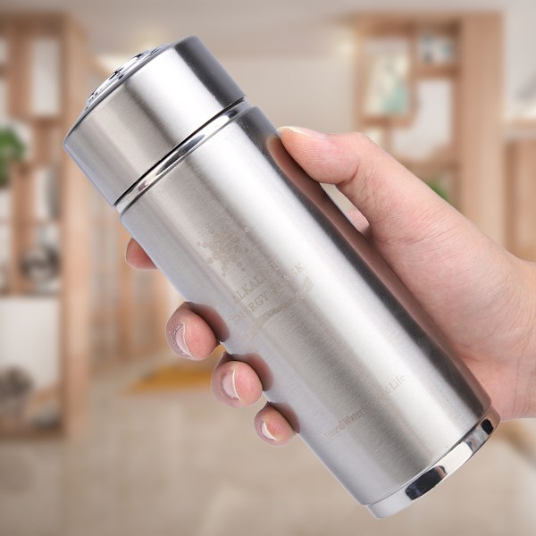 Rustfri alkalisk vandflaske Portabel Nano Balance Bio Energy Ionizer Kop Kolbe (sølv)