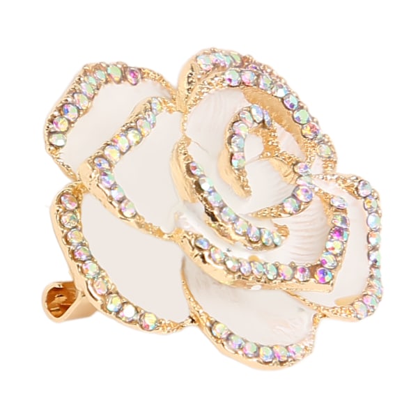Vit blomma Brosch Pin Kvinnor Retro Elegant Utsökt Legering Strass kronblad Brosch för bröllopsbankett
