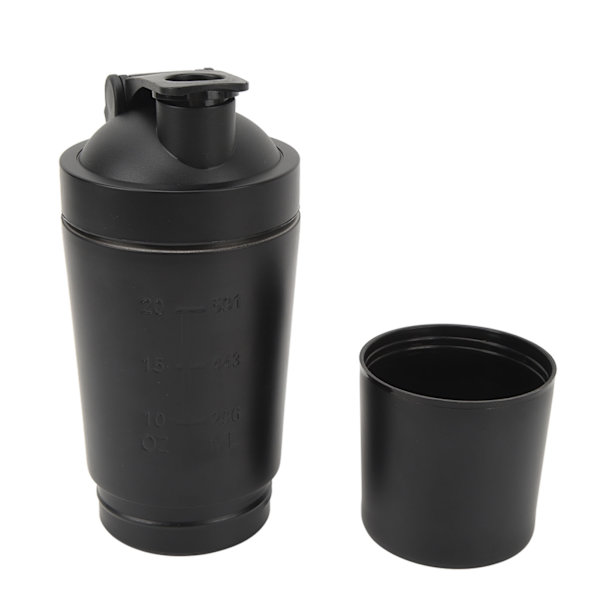 Shakerflaske Proteinshakervåg i rustfritt stål Bærbar shakerkopp med visp for proteinblanding Pre Workout Svart 600 ml