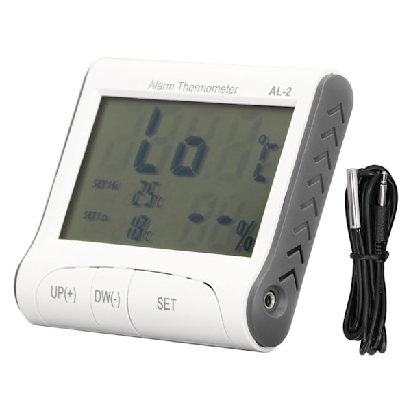 Digital termometer Hygrometer ℃/℉ Hög låg temperatur automatiskt larm Digital lagringsfunktionsmätare med LCD-skärm