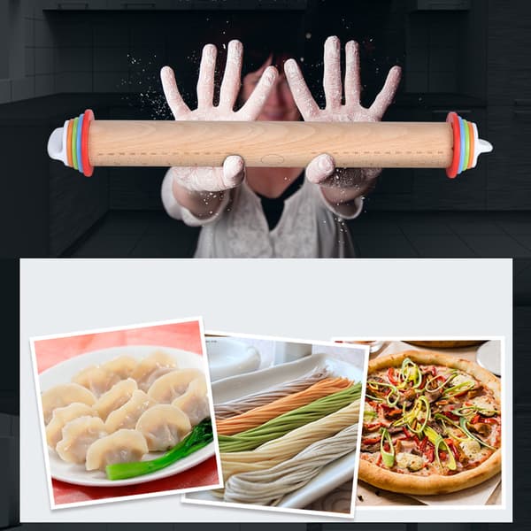 Wooden Adjustable Thickness Rolling Pin Flour Stick Dough Rollers Handle with Scale for Kitchen/Bakery Rolling Pin 43cm