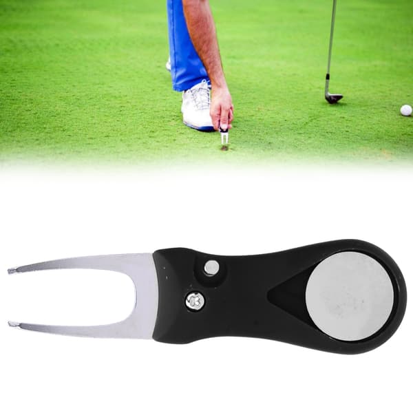 304 Stainless Steel ABS Plastic Handle Golf Spring Divot Repair Pitch Putting Fork Tool for Training Practice Black