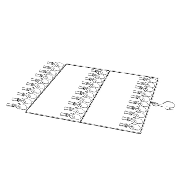 Ruostumattomasta teräksestä valmistettu sukkien kuivausteline pyyhkeille, kangasvaippoille, rintaliiveille, vauvanvaatteille, alusvaatteille, hatuille, käsineille, 3 kerrosta, 30 klipsiä