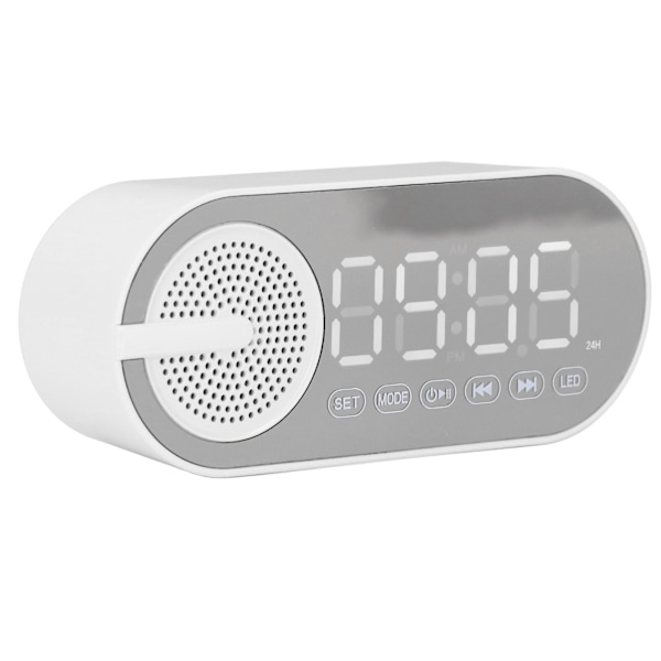 Bluetooth 5.0 Högtalare Spegelklocka Tung Bas FM Radio Uppladdningsbar Digital Väckarklocka med Färgglada Ljus Vit